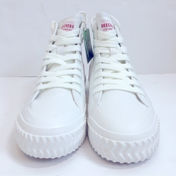 Skechers White Canvas Hi-Tread High Top Platform Causal Sneakers - Picture 3 of 14